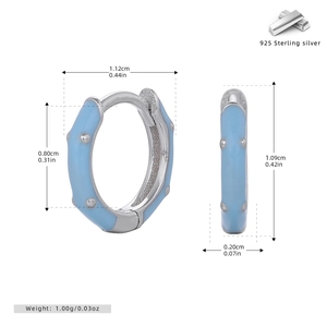 Detailed dimension guide for 925 silver hoop earrings with light blue enamel finish