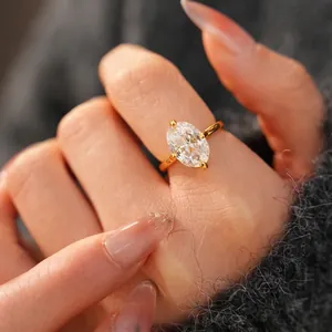 Classic 18k gold plated oval zircon ring featuring a four-prong setting for women