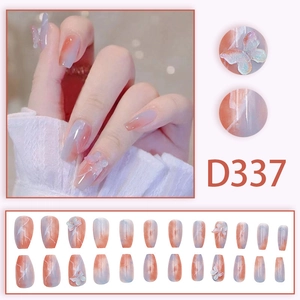 Purple marble press-on nails with 3D butterflies and elegant gradient design
