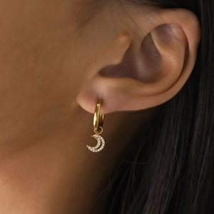 Stainless Steel Moon Rhinestone Stud Earrings For Women Gold Silver Plated Elegant Celestial Jewelry Accessories