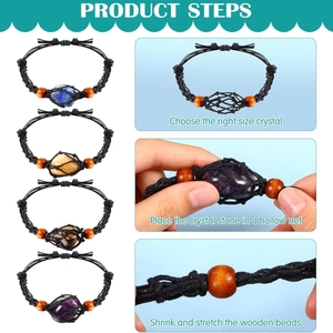 Bracciale a gabbia intrecciata regolabile per cristalli con varie pietre naturali
