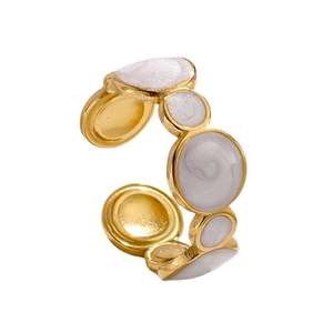 Minimalist gold stainless steel open ring with white enamel geometric layering design
