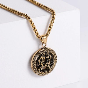 Vintage 18K gold plated stainless steel zodiac pendant with relief on round box chain