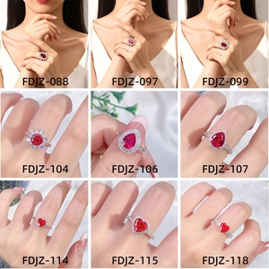 Collection of S925 sterling silver rings with red heart and pear cut stones