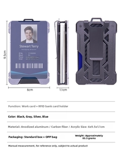 Three-angle view of industrial RFID blocking card holder with carbon fiber and aluminum frame