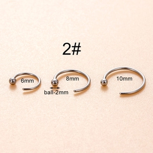 Three sizes of stainless steel C-shaped nose rings with 6mm 8mm 10mm inner diameters