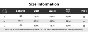 Size chart table for long sleeve bodycon dress showing length, bust, waist, and hips in cm