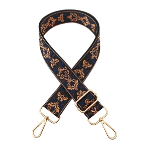 Adjustable floral embroidered shoulder strap for crossbody bags with gold metal clasps