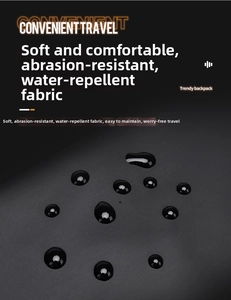 Close-up of waterproof synthetic fiber fabric with water droplets on black messenger bag