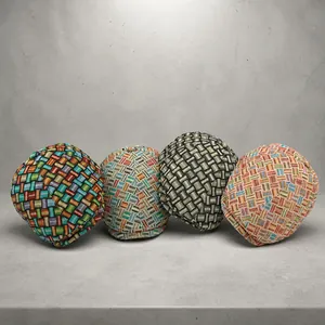Ethnic style woven berets for women featuring colorful plaid patterns in four versatile colors