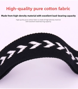 Close-up of durable black cotton shoulder strap with white V-pattern jacquard weaving