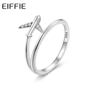 Minimalist S925 sterling silver open ring with cubic zirconia airplane design