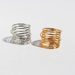 Minimalist Brass Multi Layer Spiral Spring Open Ring For Women Men Irregular Geometric Fashion Jewelry Wide Finger Ring Gift