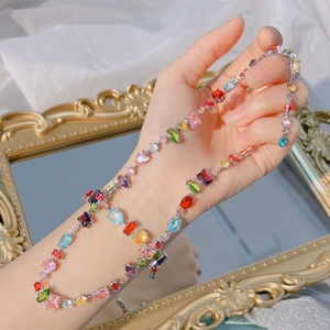 Rainbow Jewelry Necklace Bracelet Earrings Multi Shape Colorful Cubic Zirconia Copper Silver Plated Sweet Style Women