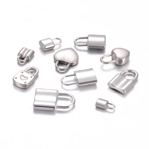 Polished stainless steel padlock pendants in various heart and rectangle shapes
