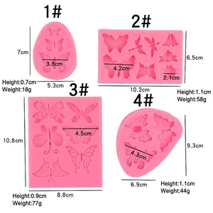 Pink butterfly silicone molds for fondant and chocolate cake decorating in 4 sizes