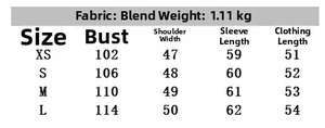 Detailed size chart for women faux fur short coat showing chest and sleeve dimensions