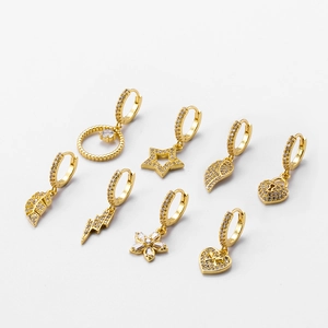 Gold plated hoop earrings with zircon charms including star, heart, and flower designs