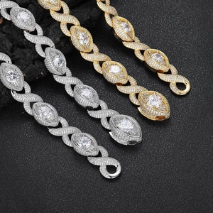 Hip hop infinity eye Cuban link bracelets in gold and silver finish with zircon stones