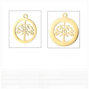 Detailed size chart for stainless steel tree of life charms in various plating finishes