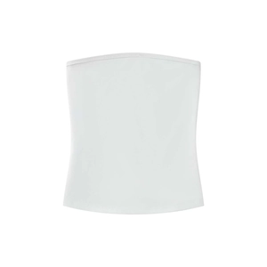 Close-up of white elastic seamless tube top made of soft breathable stretch fabric