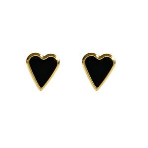 Elegante schwarz-goldene Herz-Ohrstecker in minimalistischem Design aus poliertem Metall