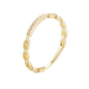 Exquisite gold link chain ring with clear rhinestones and 925 silver engraving