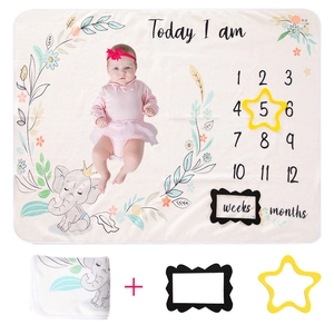 Detail der Baby Meilenstein Decke mit Elefantenprint und Fotografie-Requisiten