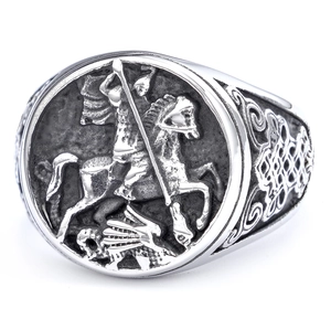 Vintage-Siegelring aus Edelstahl mit Design von Ritter St. Georg und dem Drachen