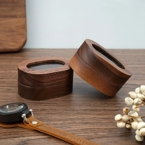 Oval black walnut jewelry box with glass window for rings and necklaces display