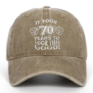 70th Birthday khaki washed cotton baseball cap with embroidered vintage slogan for men and women