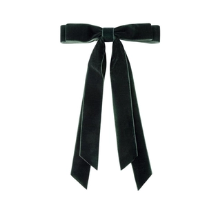 Dark green velvet bow hair clip with long ribbons for girls elegant hair accessory