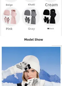 Winter thermal knit set featuring beanie, scarf, and touch screen gloves in six colors