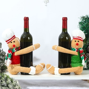Creative gingerbread man wine bottle covers for Christmas home and window decoration