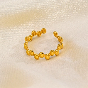 Adjustable golden stainless steel open ring featuring a unique geometric bead design
