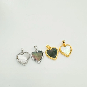 18K gold and silver plated heart pendants with natural shell inlay in four pieces set