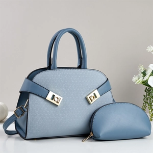 Women Handbag And Pouch Elegant Woven Texture PU Leather Crossbody Shoulder Bag Stylish Tote With Golden Buckle Fashion