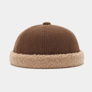 Winter knitted docker cap for men and women with contrast sherpa fleece brim