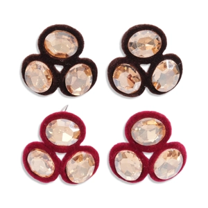 Velvet oval rhinestone earrings in brown and burgundy for women vintage style