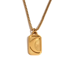 18K gold plated stainless steel necklace with rectangular moon and sun pendant