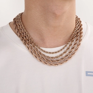 Stainless Steel Rope Chain Necklace Rose Gold Plated Minimalist Fashion Jewelry For Men And Women Durable Accessory