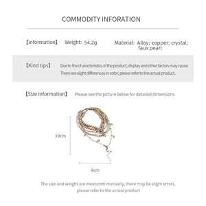 Detailed size specifications for multi-layer pearl and crystal pendant necklace jewelry