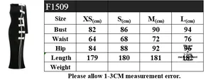 Detailed size guide for black velvet evening dress with white bow and mermaid cut