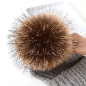 Winter Knitted Beanie Hat Large Real Raccoon Fur Pom Pom Warm Thick Ribbed Cuff Skull Cap For Women Kids