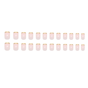French tip press-on nails in light pink with metallic gold edges 24 pieces set