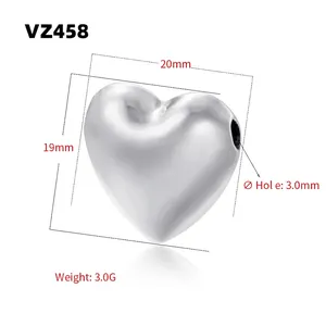 Technical dimensions of a heart-shaped silver spacer bead with a 3.0mm hole for DIY jewelry