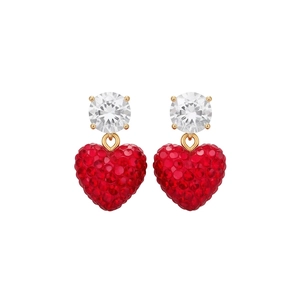 Élégantes boucles d'oreilles cœur dorées avec zircons blancs et rouges pavés
