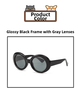 Lunettes de soleil ovales rétro avec monture noir brillant et verres gris pour animaux