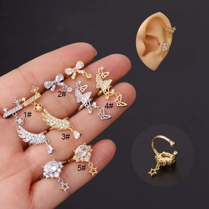 Bow Feather Zircon Ear Cuffs Copper Inlaid No Piercing Earring Clip Integrated Fashion Simple Jewelry For Women
