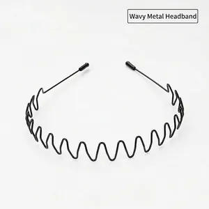 Detail of wavy black metal headband featuring protective rubber tips and烤漆 surface